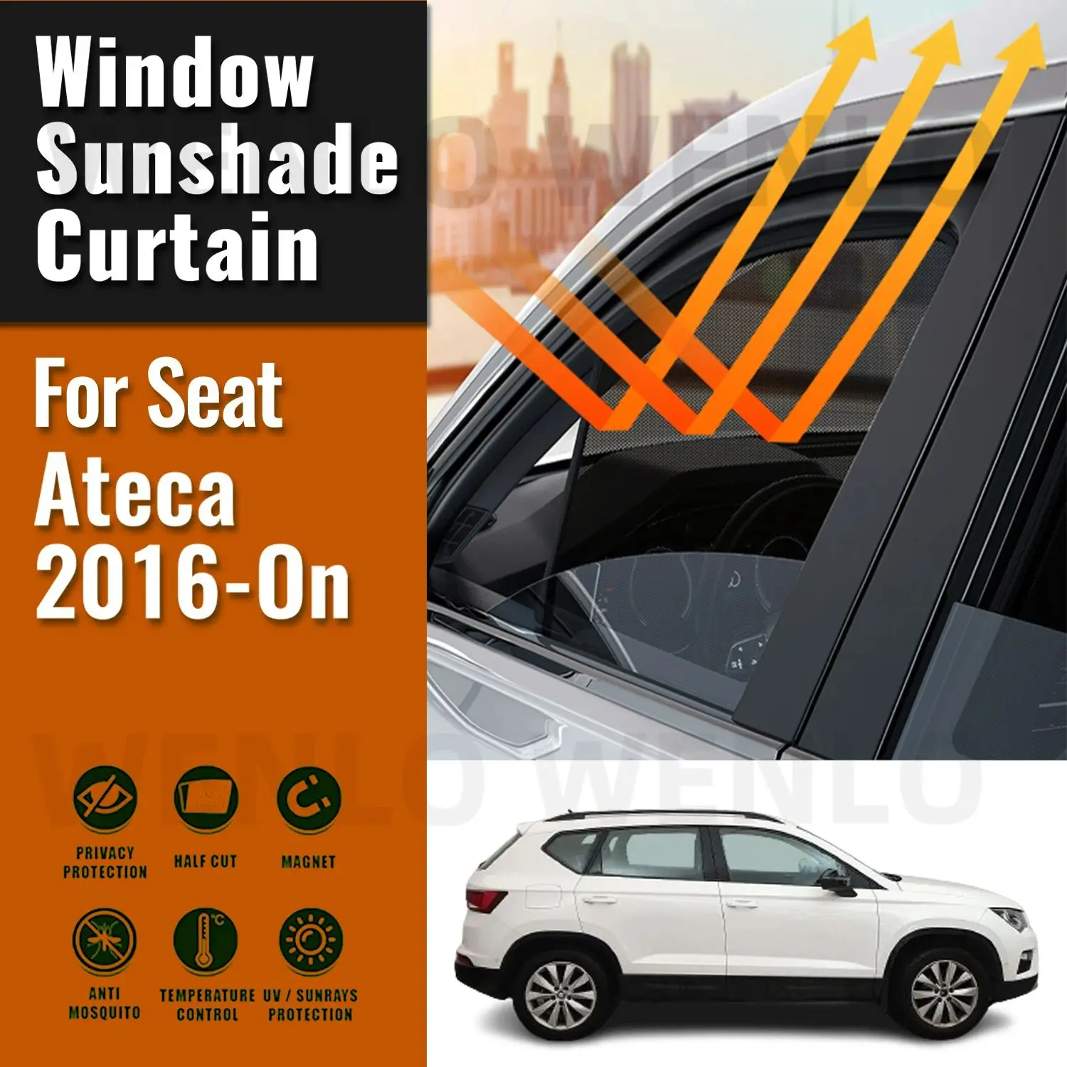 Dla Seat Ateca SUV 2016-2023 2024 Magnetyczna samochodowa osłona przeciwsłoneczna Osłona przeciwsłoneczna przedniej szyby Zasłona tylnej szyby bocznej Osłony przeciwsłoneczne