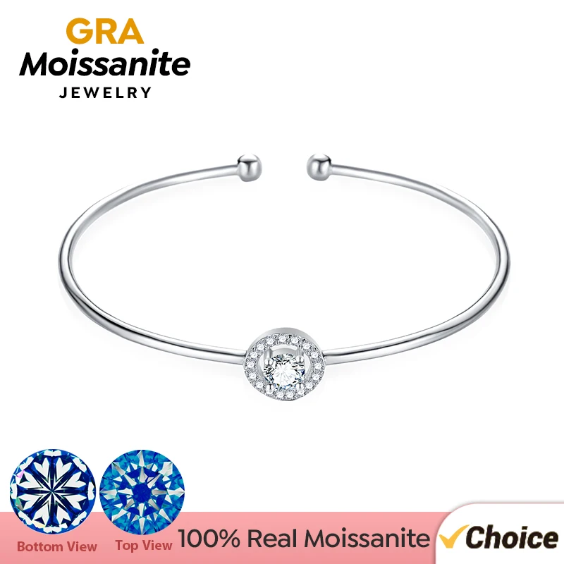 

GRA модные 0,5 карата D цвет настоящий муассанит с бриллиантами круглые браслеты с ореолом для женщин стерлингового серебра 925 пробы роскошные ювелирные изделия