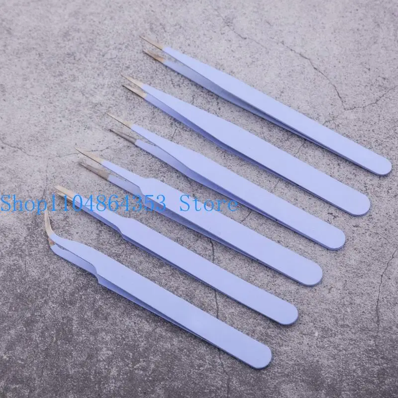

6Pcs Anti-Static Stainless Steel Straight Curved Tip Tweezers Nippers for Electronics Silicone Resin Jewelry Making