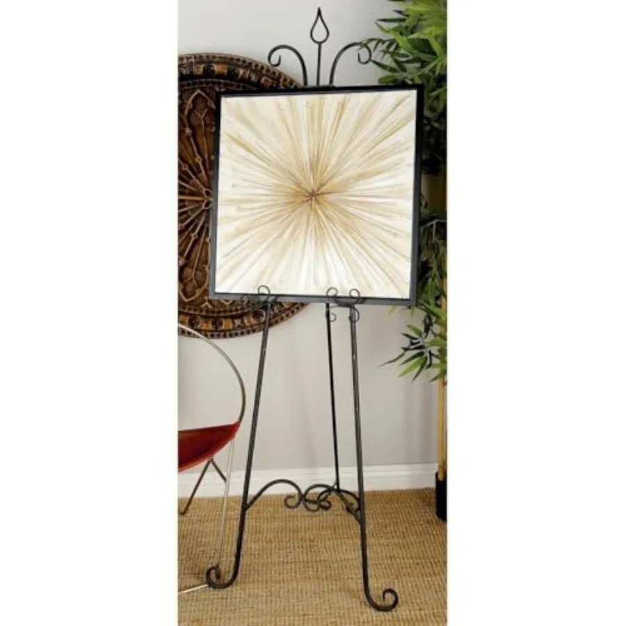 

Metal Scroll Extra Large Free Standing Adjustable Display Stand Easel with Chain Support 23" x 1" x 66" Black