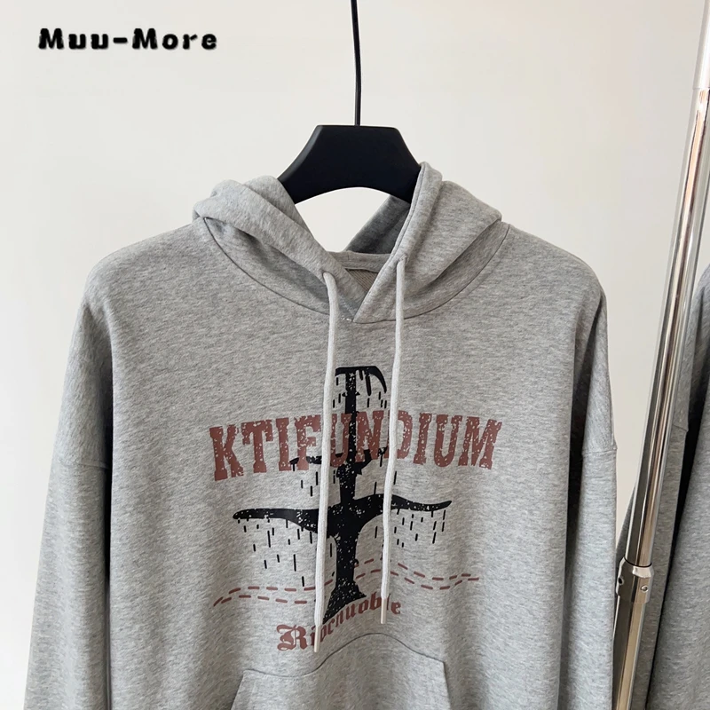 Felpe con cappuccio in cotone con grafica a lettera retrò donna inverno Y2k Streetwear Pullover caldo top felpe con cappuccio Vintage Casual da donna