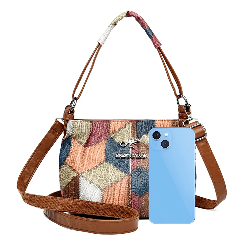 Women\'s Shoulder Bag Patchwork Style Handbag Crossbody Sling Purse Elegant Coin Wallet 2024 Trend Cross Bag Luxury Design