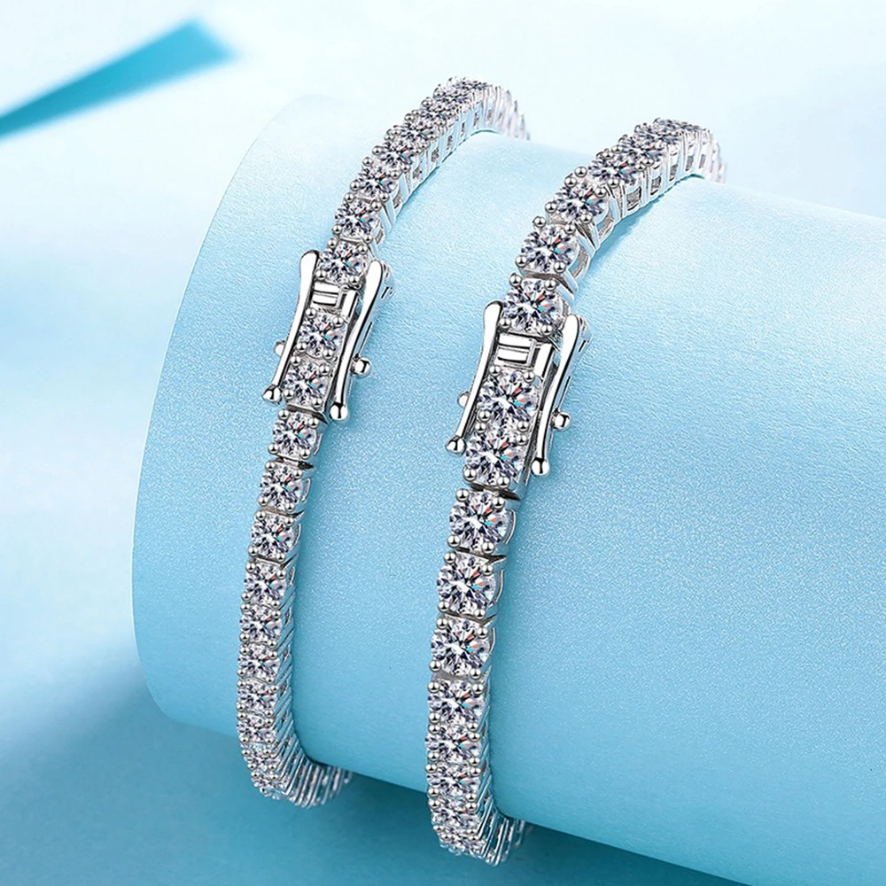 S925 Silver Moissanite Zircon Tennis Bracelets 3mm 4mm 5mm  Hip Hop Unisex GRA Certified  Chain for Men Women Fine Jewelry Gift