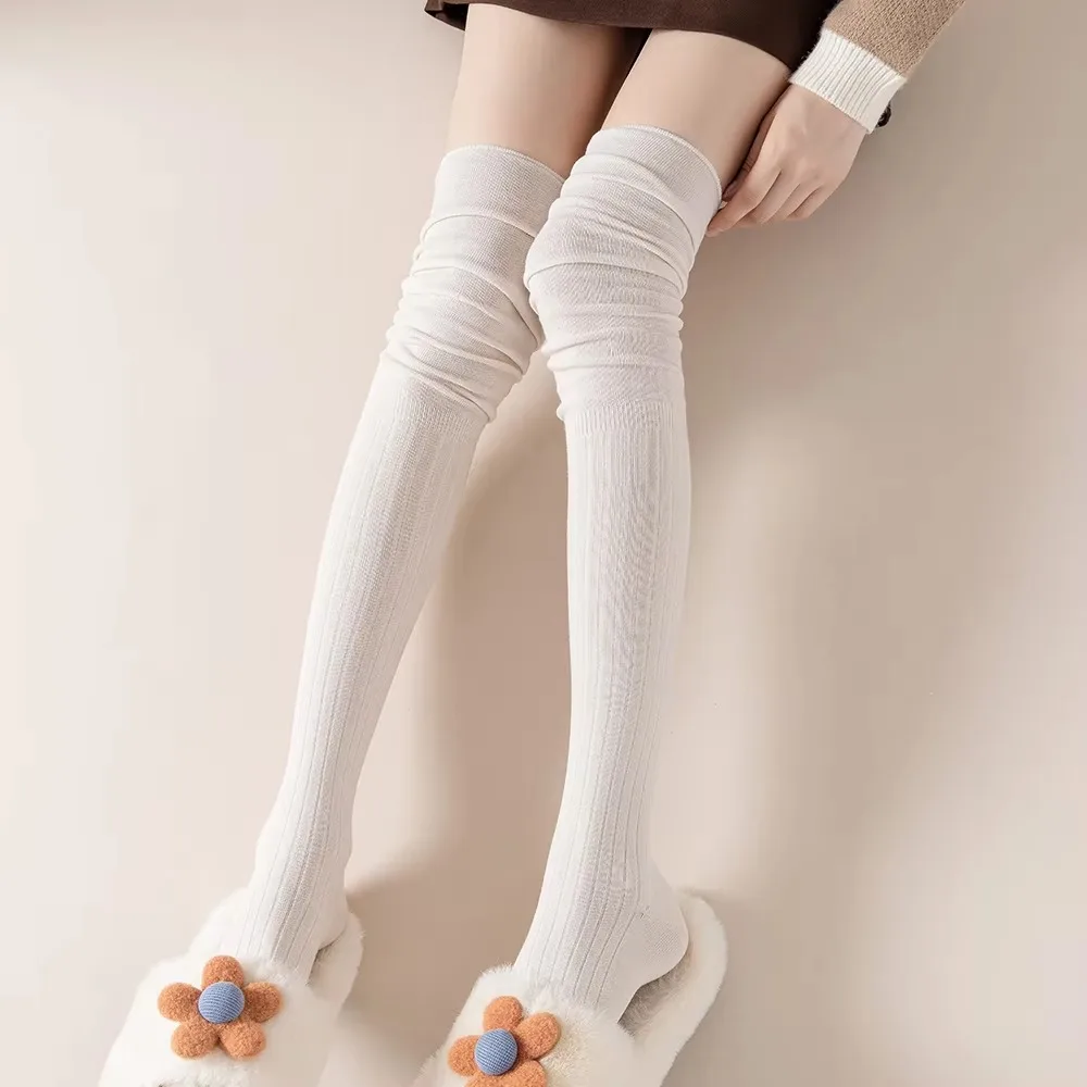 New Fashion Knee-high Socks Women Fall Winter Over Knee Sock Long Tight Socks Solid Color Pure Cotton Socks Keep Warm Boot Socks