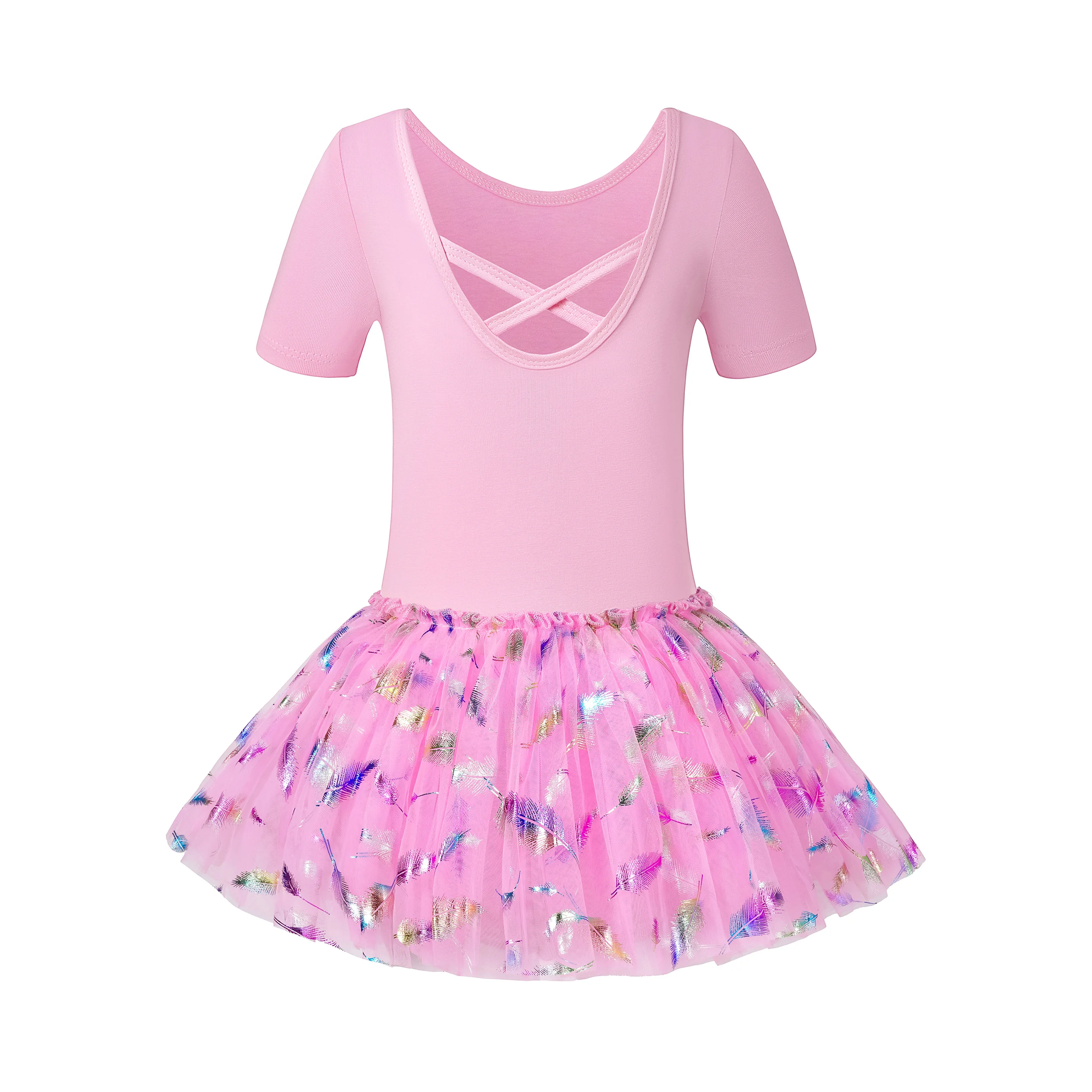 Girls Dance tutu for Ballet Short Sleeve Crisscross Back Leotard dance Dance Dress ,(Toddler/Little Girl/Big Girl)