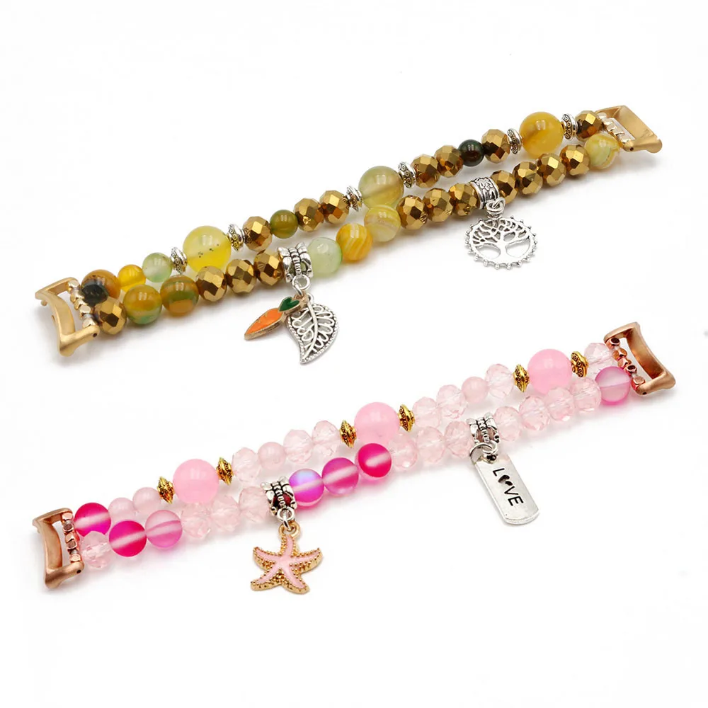 Dressy Bracelet Mi Band 8 Strap for Xiaomi Smart Band 9 Women Wristband Jewelry Beads Crystal Agate Cute Metal Charms Stretchy