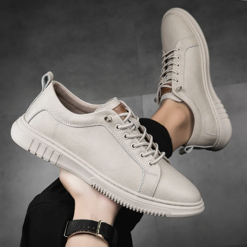 High Quality Men's Summer New Two-layer Cowhide Mesh Breathable Board Shoes with Fashionable Lace Up Outdoor Low Top Men's Shoes