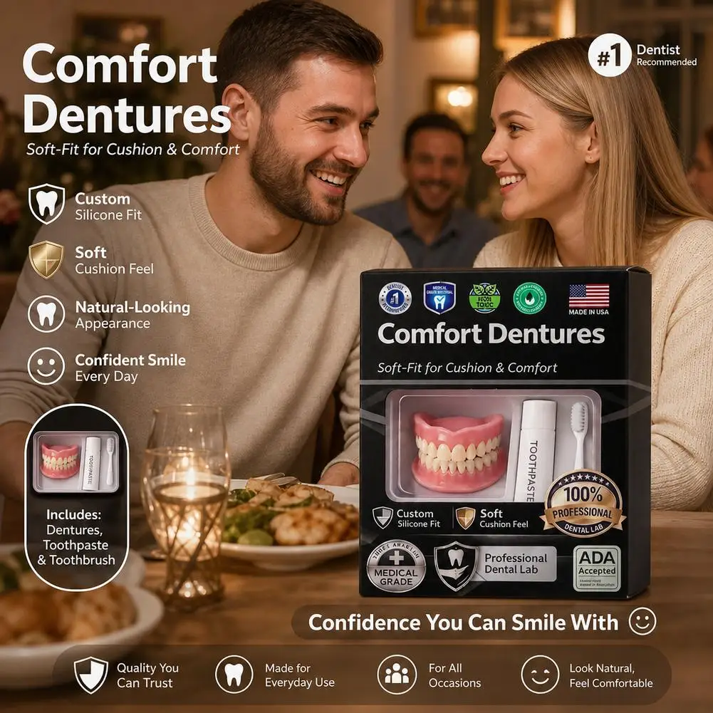 False Teeth Silicone Kit Orthodontic Fake Tooth Soft Comfortable Dentures Oral Hygiene Care Upper Lower Veneers Denture Set ﻿
