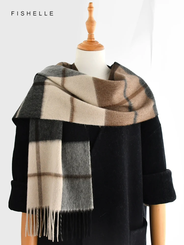 Black Brown plaid 100% Cashmere scarf winter men scarves women\'s wraps soft warm shawl thin lady luxury gifts high-quality