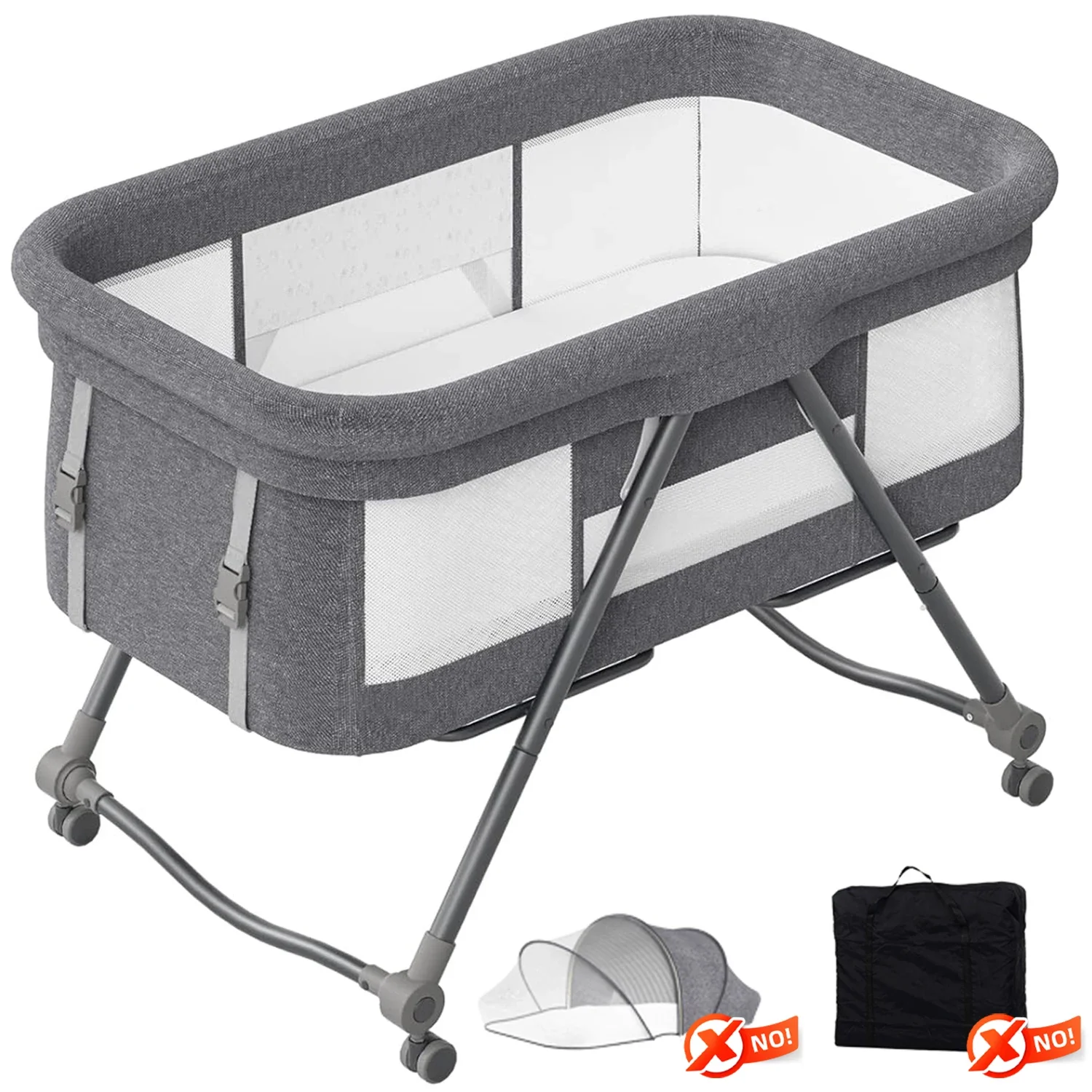 4-in-1 Konvertierbares Baby-Reisebett – Schaukelndes Beistellbett mit Geräuschlosen Rädern, Faltbares Design, Ideal für Neugeborene bis Kleinkinder – Detail 7