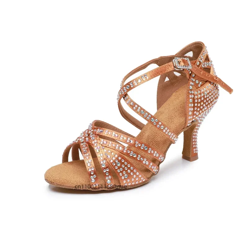 Damen Lateinamerikanische Tanzschuhe, Neue Weichsohlen-Schuhe mit Diamantbesatz für Auftritte und Übungen – Detail 16