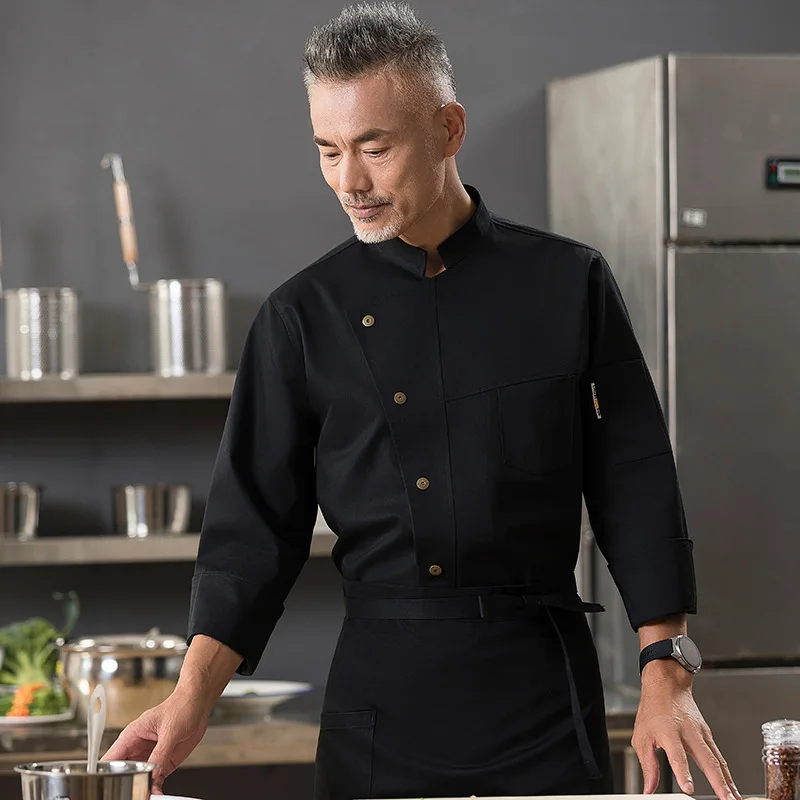 Uniforme de chef cuisinier à manches longues pour hommes et femmes, salopette de chef, tenue de travail, restaurant occidental, pâtisserie, pâtisserie, padrame