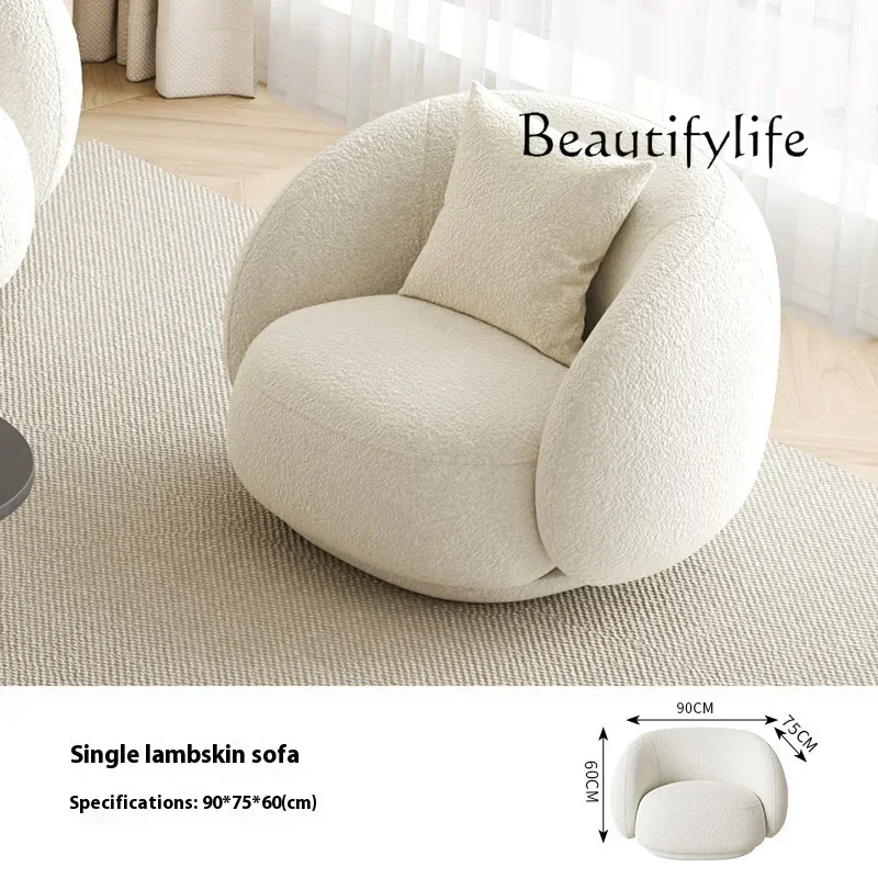 Niedlicher flauschiger Wohnzimmerstuhl, elastisch, weißer Boden, einzelner Wohnzimmerstuhl, Rückenlehne, Meubles de Salon, Wohnmöbel
