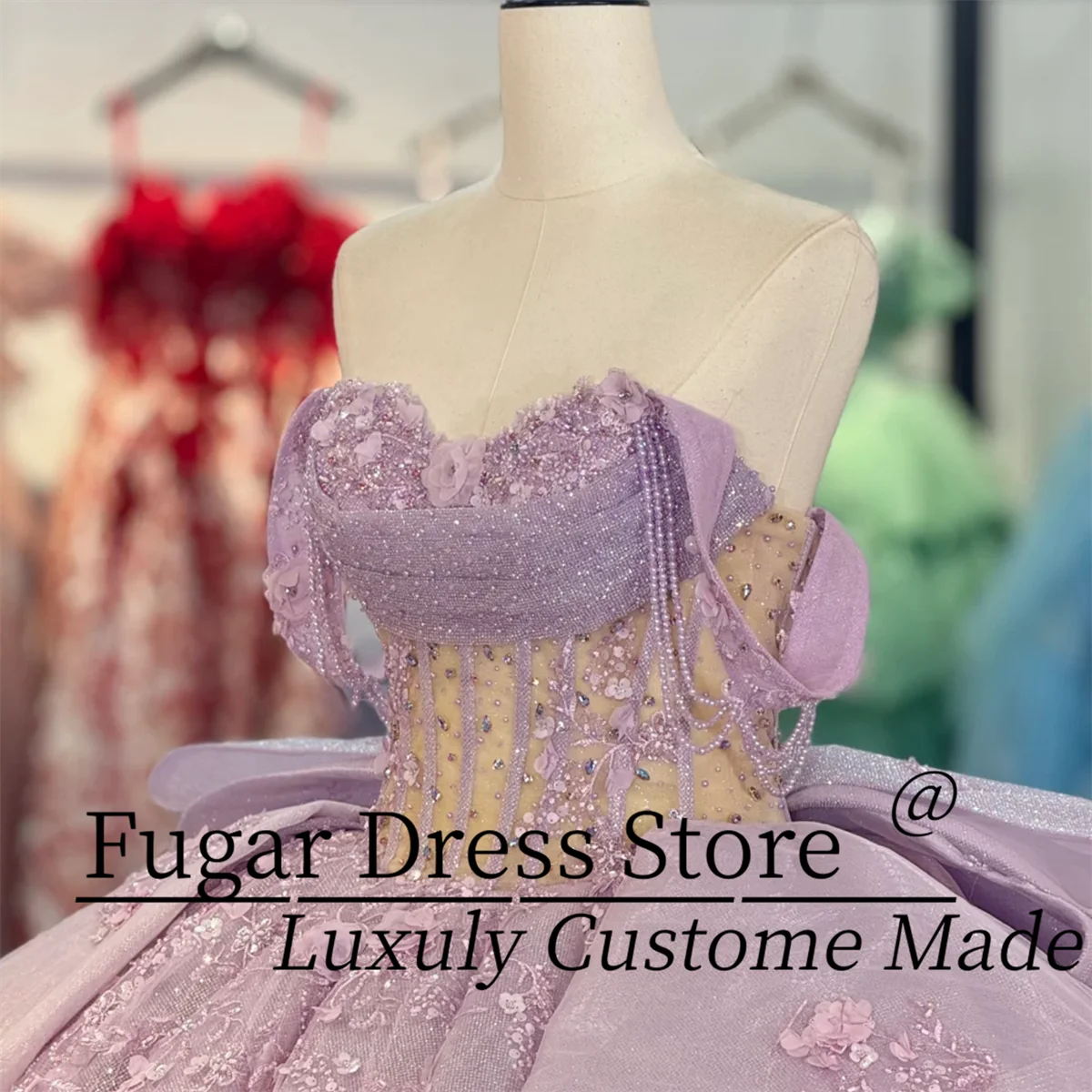 

Customized lilac Quinceanera Dresse Luxuly Exquisite handmade bead beads Sexy Off Shoulder Ball Gown vestidos de 15 quinceañera