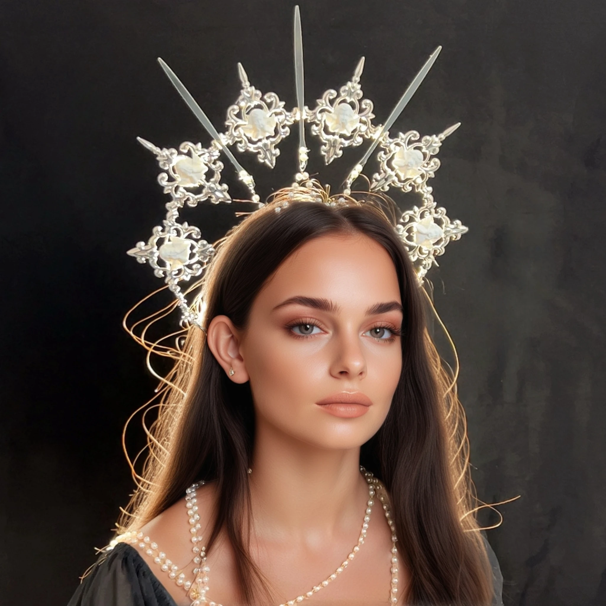 Mary Baroque Tiara Gothic Lolita Black Rose Devil Feather Wings Gorgeous Vintage Headwear Goddess Sun Halo Headband