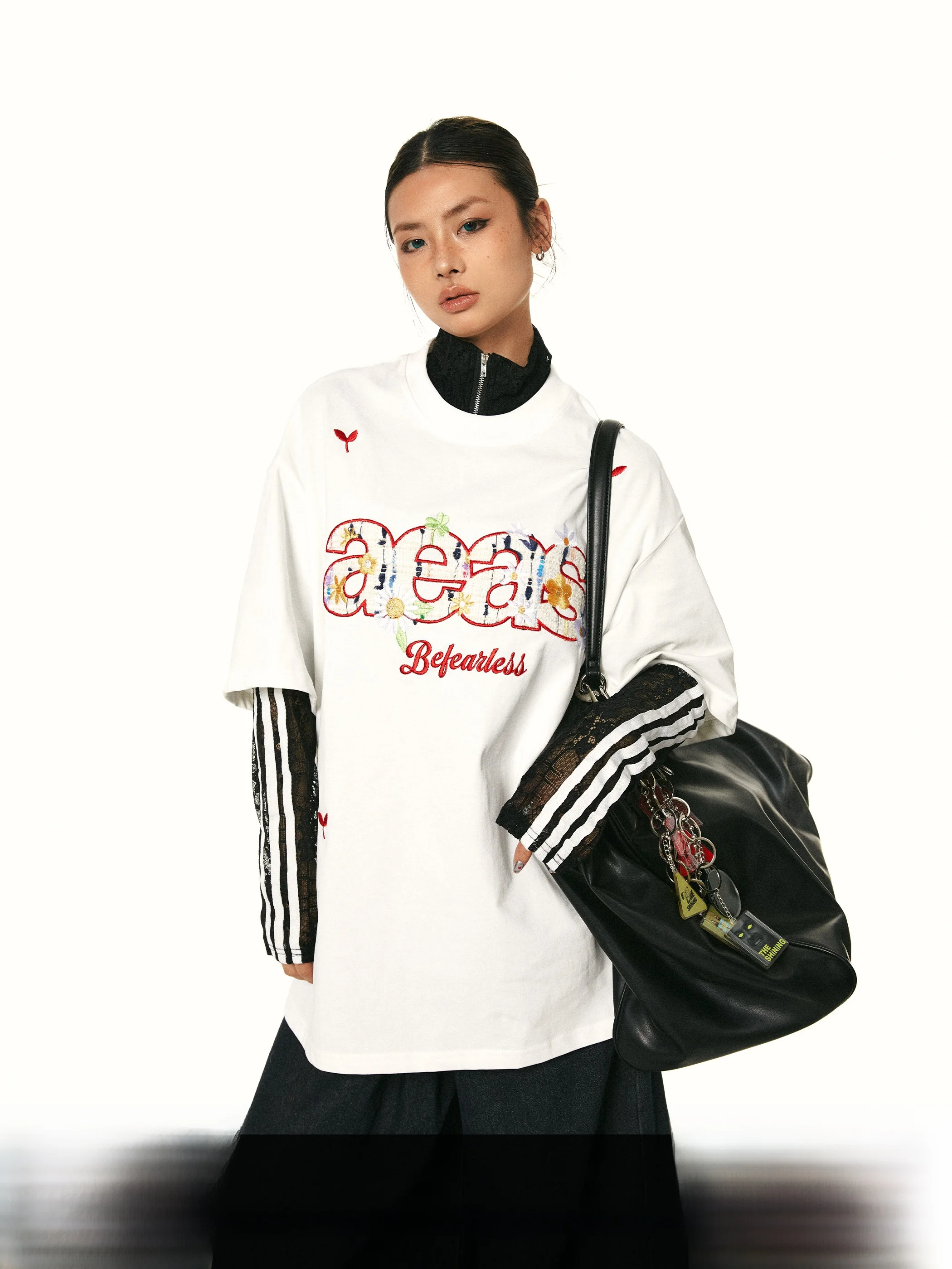 

Blabb American Retro Floral Embroidery Pure Cotton ort Sve T-irt ex Loose Top Street Sle Summer Casual Wear