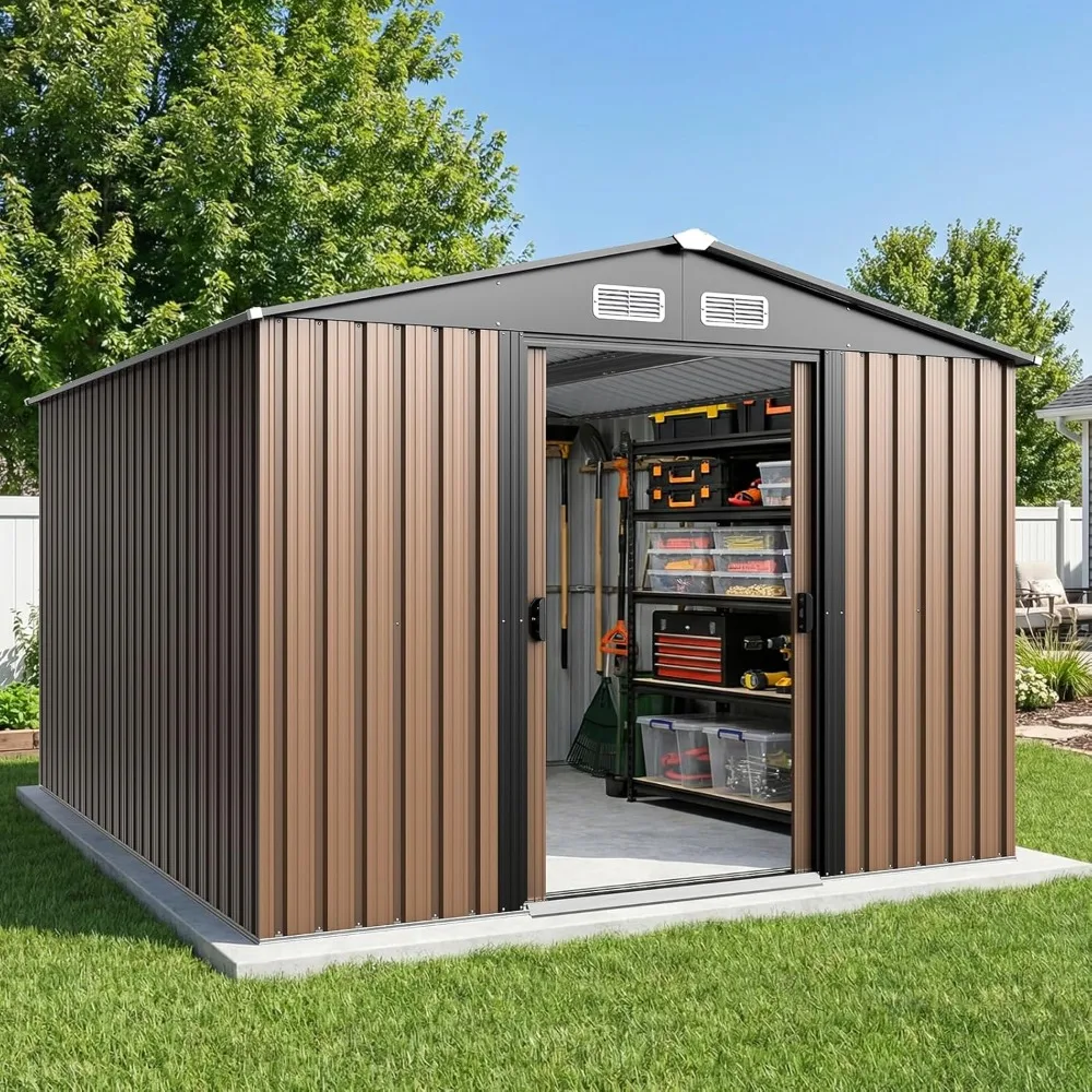 

10x12 FT Metal Outdoor Storage Shed, Heavy Duty Garden Shed for Tools Mower Bike, All-Weather Tool Organizer, Customized