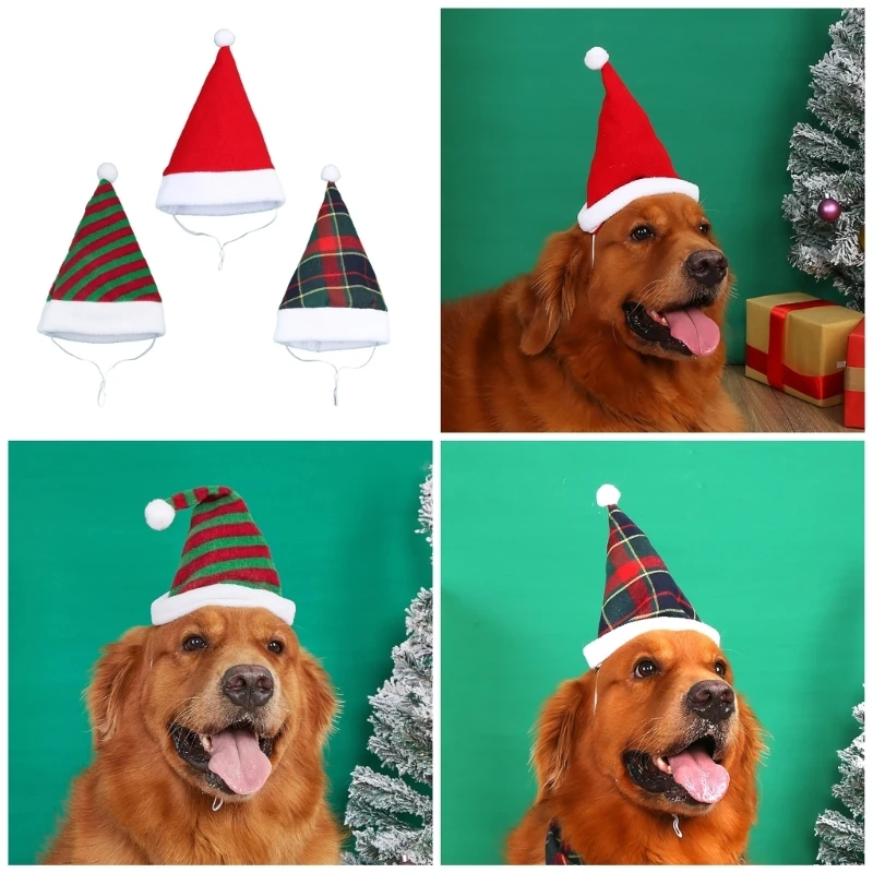 Furry Plush Pet Christmas Party Hat Santa Hat for Large Dogs Cats Holiday Outfit Festival Cosplay Costume Accessories Y5GB