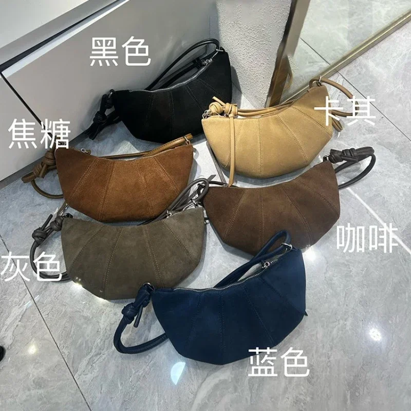 Mulheres nova moda nubuck couro vintage mini chifre de boi casual crossbody saco elegante hobos bolsa ombro saco peito escritório diário