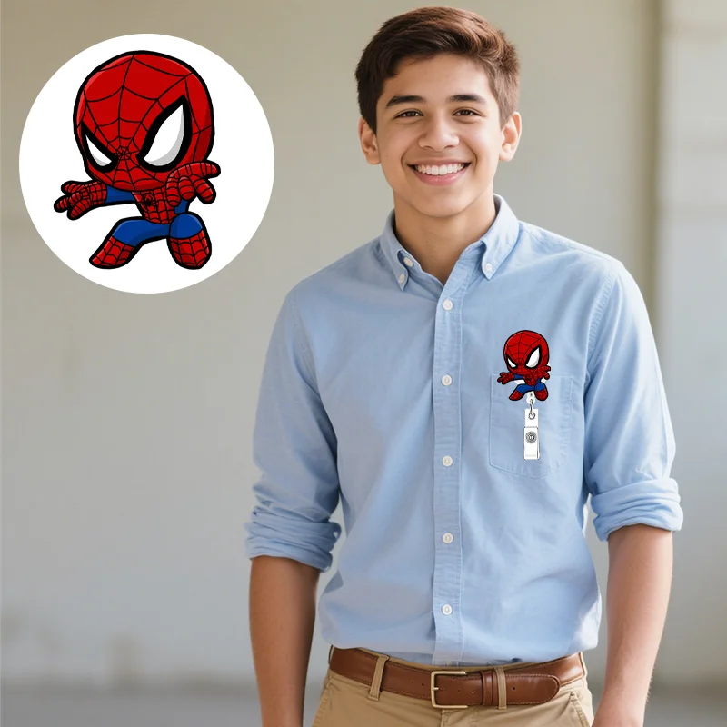 كارتون لطيف الرجل العنكبوت الاكريليك شارة تلسكوبية التمرير ممرضة طبيب المعلم طالب معرف حامل المفاتيح حبل