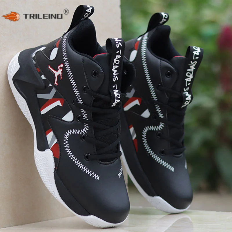 TRILEINO Professional Men\'s White Red Blue Basketball Shoes Basketball Sneakers Anti-skid High-top Couple Man Basketball Boots