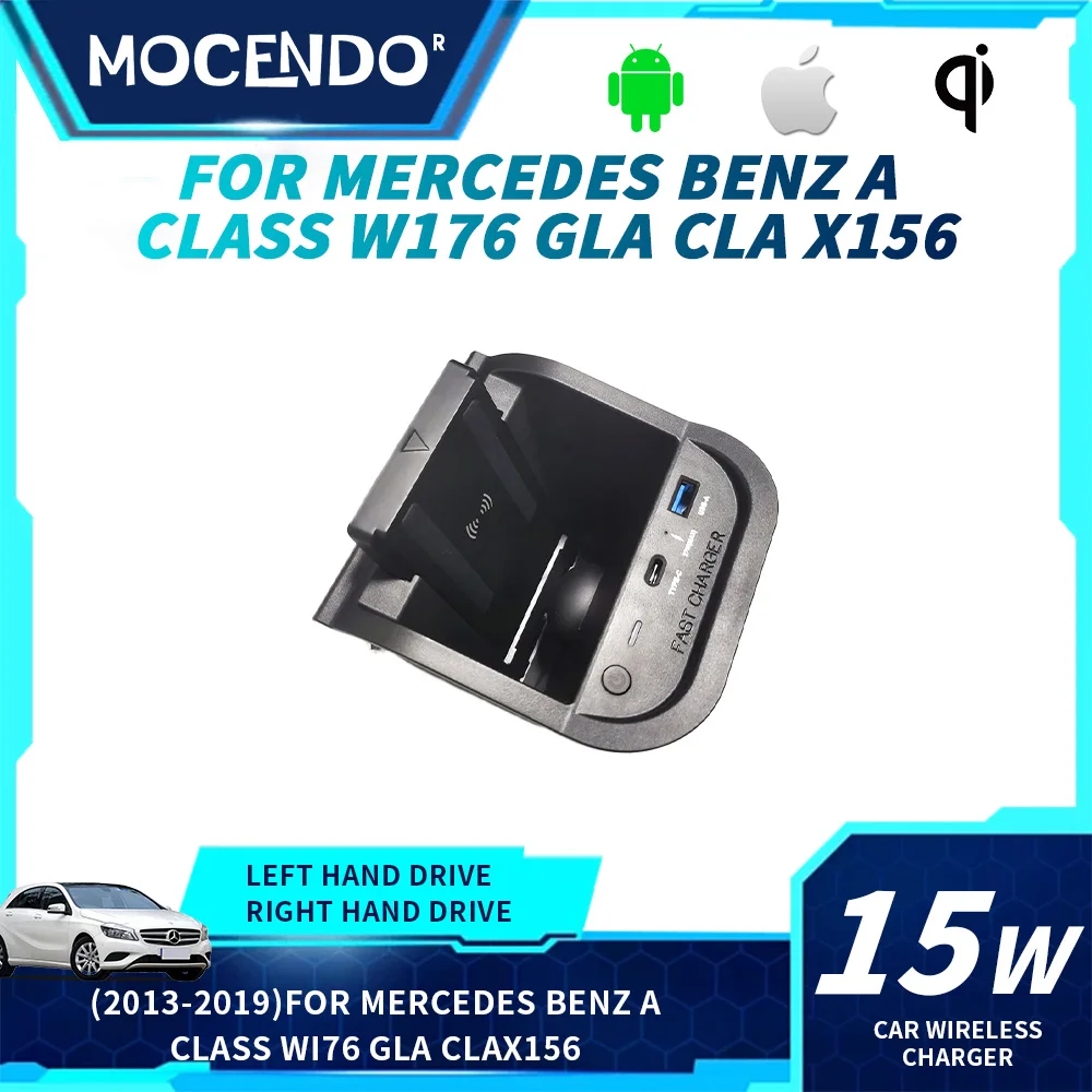 For Mercedes Benz a Class W176 GLA CLA X156 2011-2019 15W Qi Wireless Car Charger Fast Charging Pad Plate for Mobile Phones