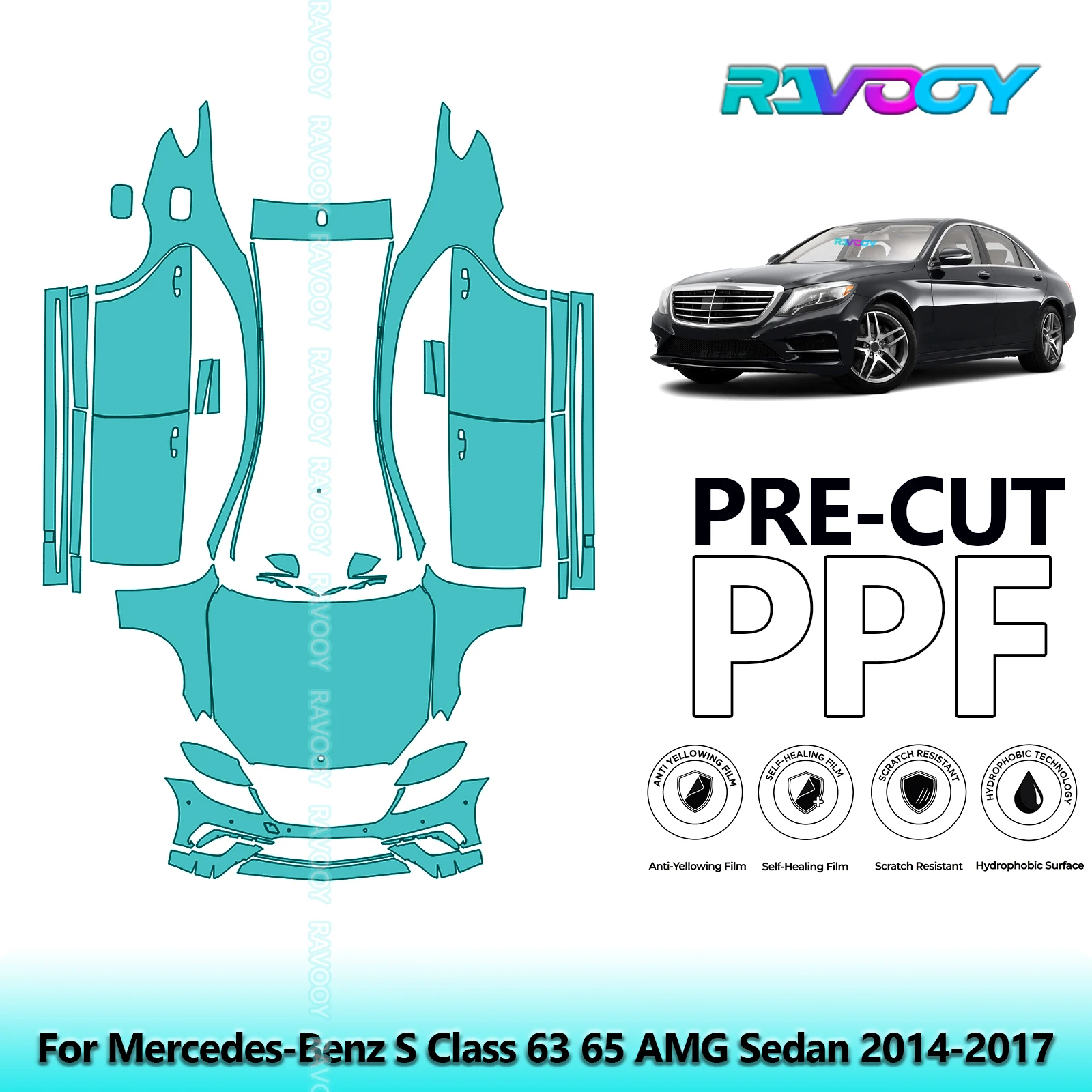 

Car Front Kit+Doors+Roof Clear Bra Precut PPF Paint Protection Film For Mercedes-Benz S Class 63 65 AMG Sedan 2014-2017