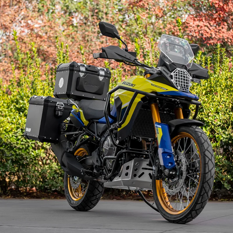 V Strom 800DE Motorcycle Side Bag Three-Box Luggage with Aluminum Alloy and Mounting Rack for Adventure Touring