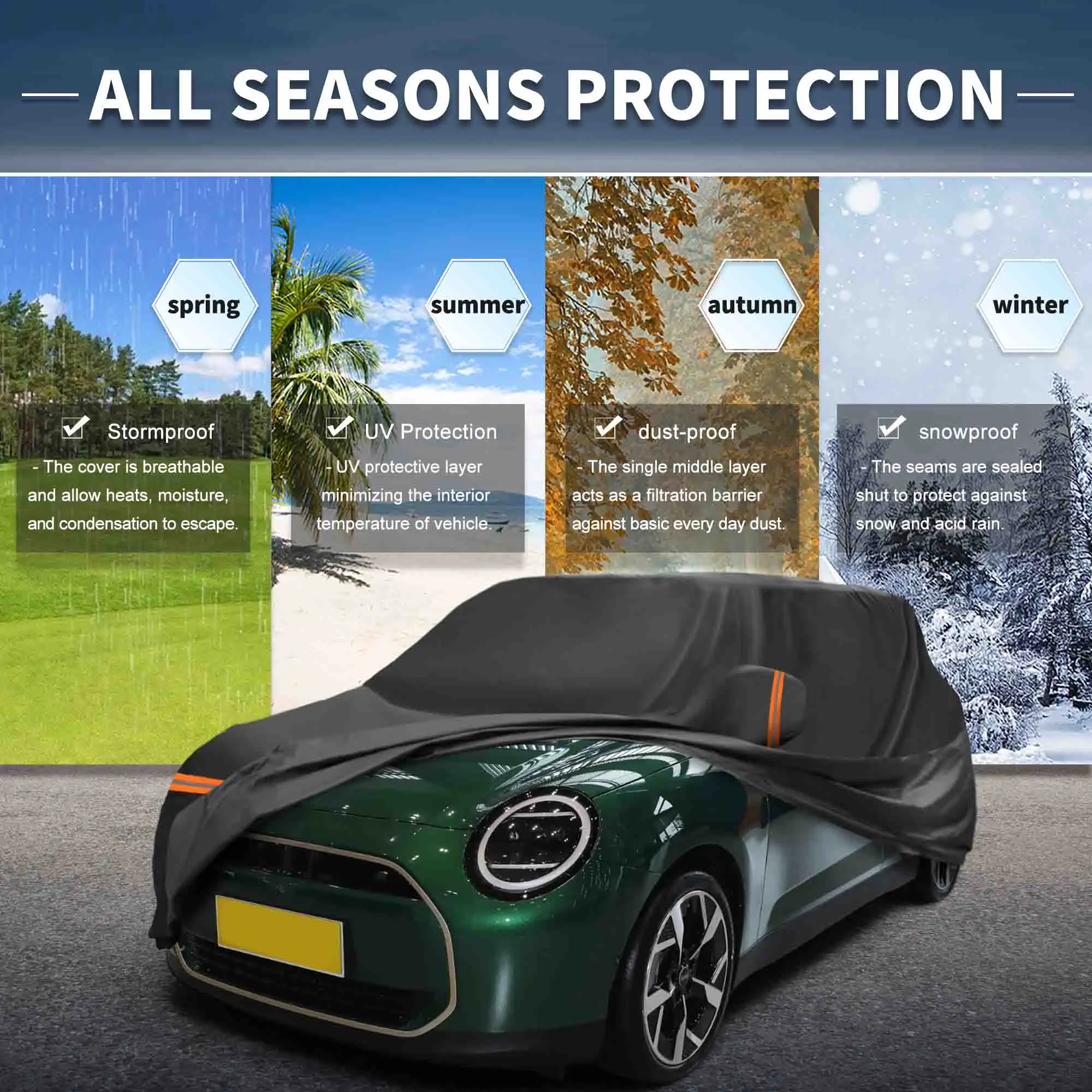 

X Autohaux Car Cover for Mini Cooper 2013-2024 PEVA Spunlace Cotton Outdoor Full Car Cover All Weather w/ Passenger Door Zipper