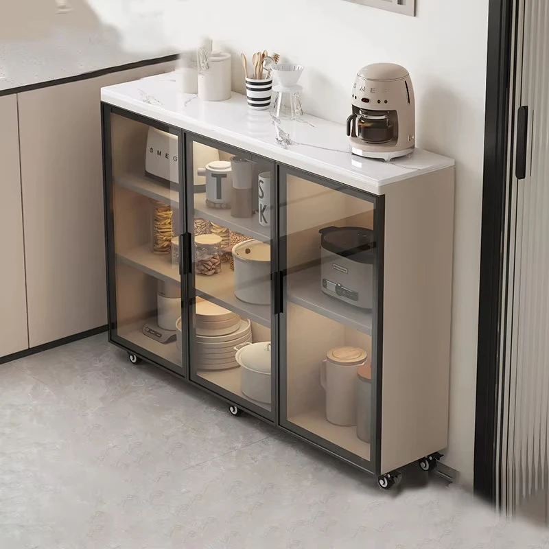 Rock slab dining cabinet ultra-narrow light luxury kitchen glass door wall-mounted locker