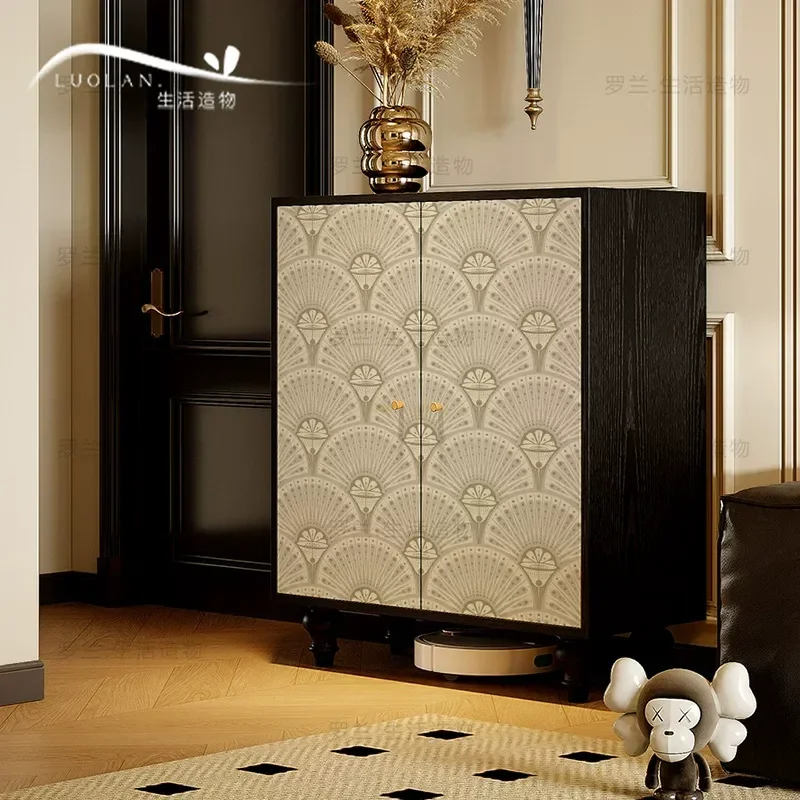 Simple Solid Wood Shoe Cabinet Household Vertical Shoe Rack Living Room Storage and Decoration Integrated Cabinet