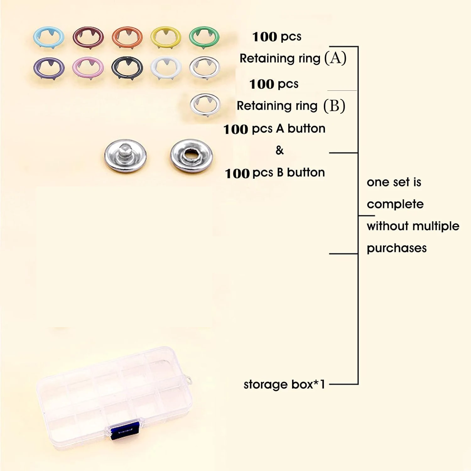 100 Sets Metal Snaps Buttons Kit Perfect for DIY Crafts Clothes Hats and Sewing, Snap Button Fasteners (9.5mm / 400 PCS)