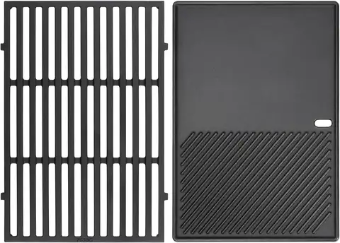Conjunto de Grelha e Chapa Reversíveis de Ferro Fundido para Churrasqueiras Série 300, Distribuição Uniforme de Calor