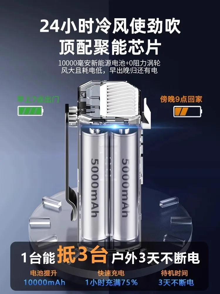 مروحة عمر بطارية طويلة للغاية بمشبك رقبة محمول جديد لعام 2025