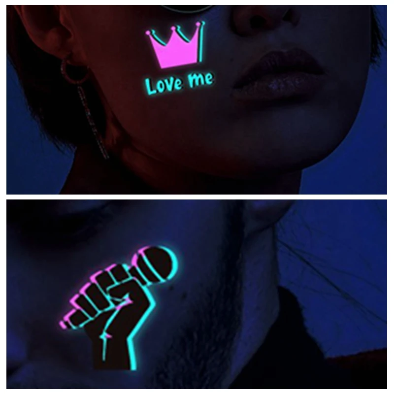 Luminous Music Festival Tattoo Glowing Dance Party Sticker Temporary Waterproof Tattoos Music Note/headset  Art Skin Stickers