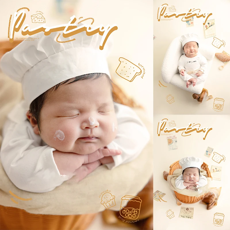 Properti fotografi bayi baru lahir, Set kostum koki bertema koki kecil, aksesori menembak Studio peralatan dapur