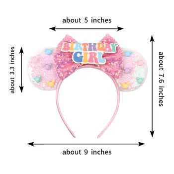 Dívčí čelenky s narozeninovými ušima Minnie Mouse, Disney myší uši, kreslené flitry, 5 palcová mašle, dětské párty, DIY vlasové doplňky 10 nejlepší prodej Čelenka s ušima Minnie Mouse - №8