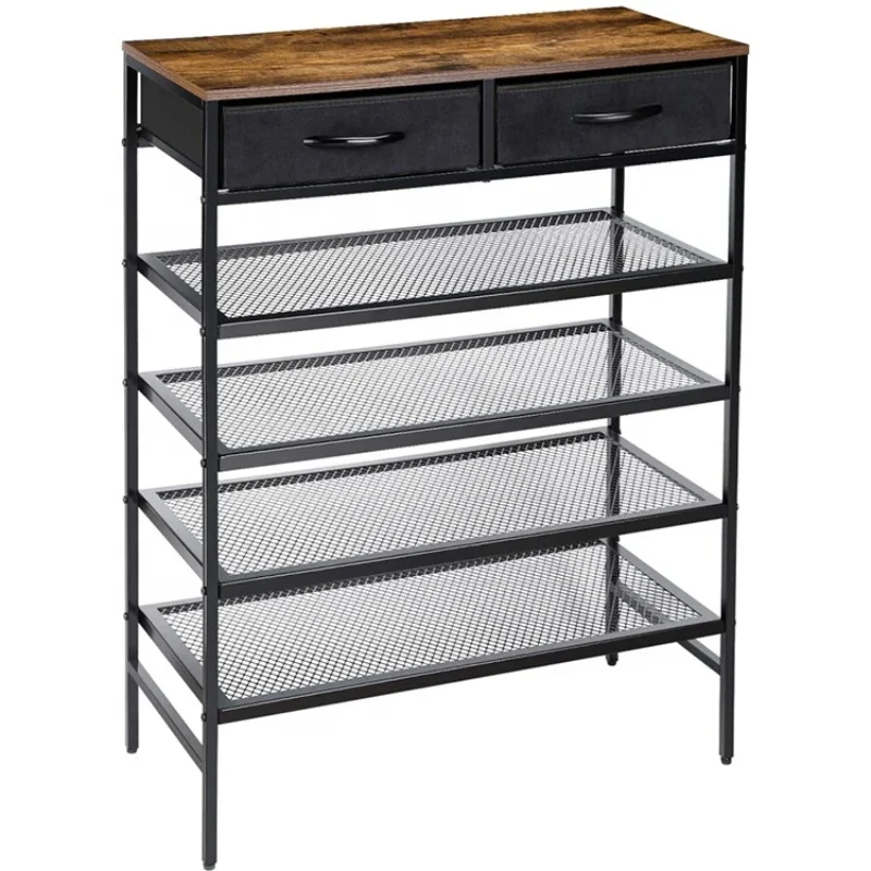 Metal 4 Tier Shoe Rack Cabinet with drawers for Home Furniture