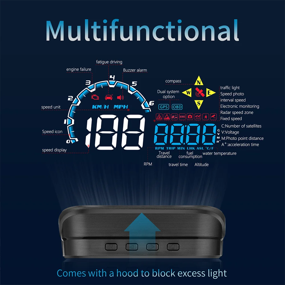 

Car Radar Detector HUD Gauge Head Up Display OBD2 GPS Navigation Radar Speed Korean Voice Alert Alarm Warning for All Cars