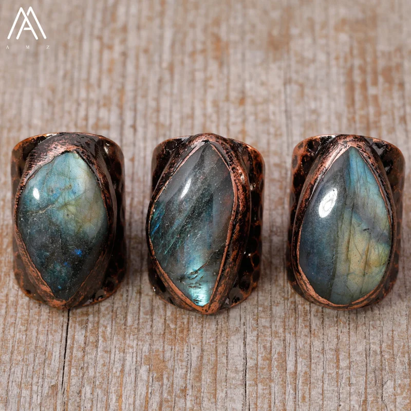 Flash Labradorite Bronze Rings For Women Luxury Trendy Designer Ring Lady Wedding Anniversary Birthday Jewelry Gift