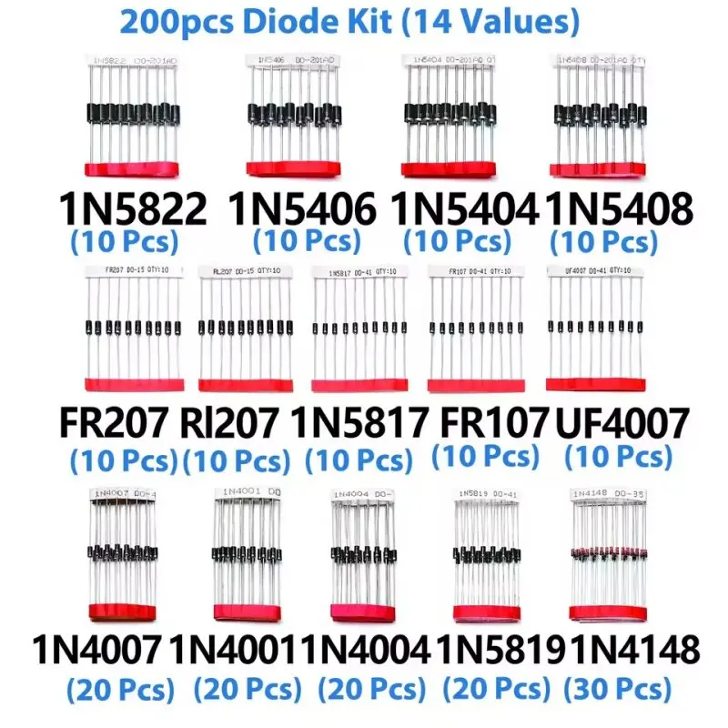 200 Fast Switching Rectifier Diodes Sample Pack 1N4001 1N4007 1N5819
