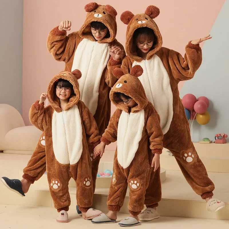 Parent-Child Outfit Pijamas Jumpsuits Women Men Sleepwear Hoodies Unisex Winter Thicken Pajamas Onesie Cartoon Dinosaur Pyjamas