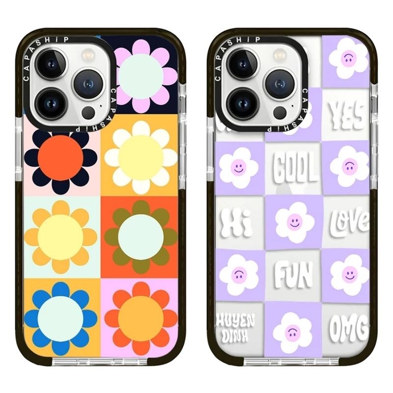 Multicolor Plaid Sunflowers Case For iPhone 15 14 13 12 11 Pro X XS XR Max 7 8 Plus SE 2020 2022 Soft TPU Shockproof Back Cover