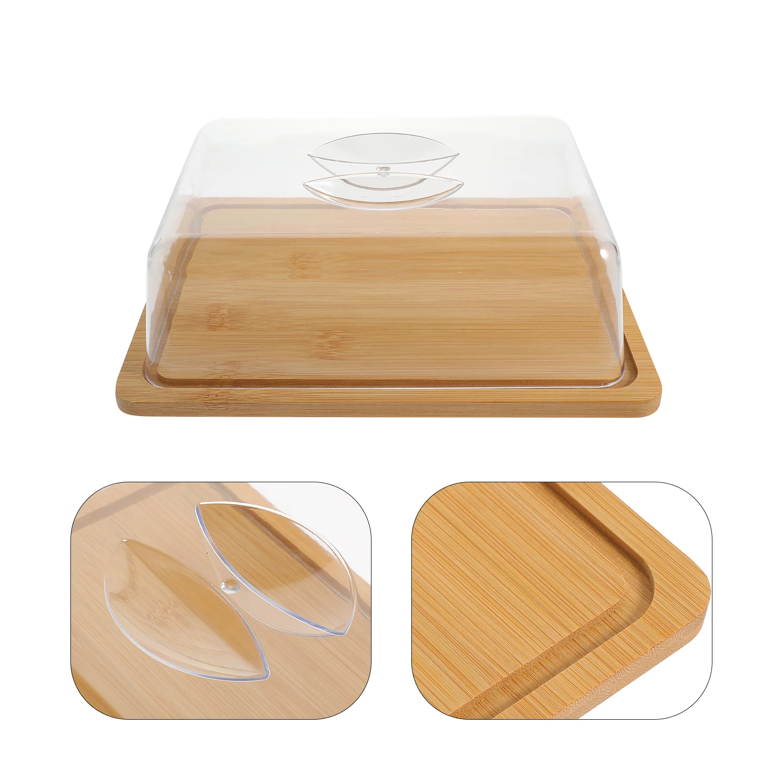 

Rectangular Cake Cover Pan Cupcake Stand with Lid Plate Dome Bamboo Rustic Acrylic Clear Tall