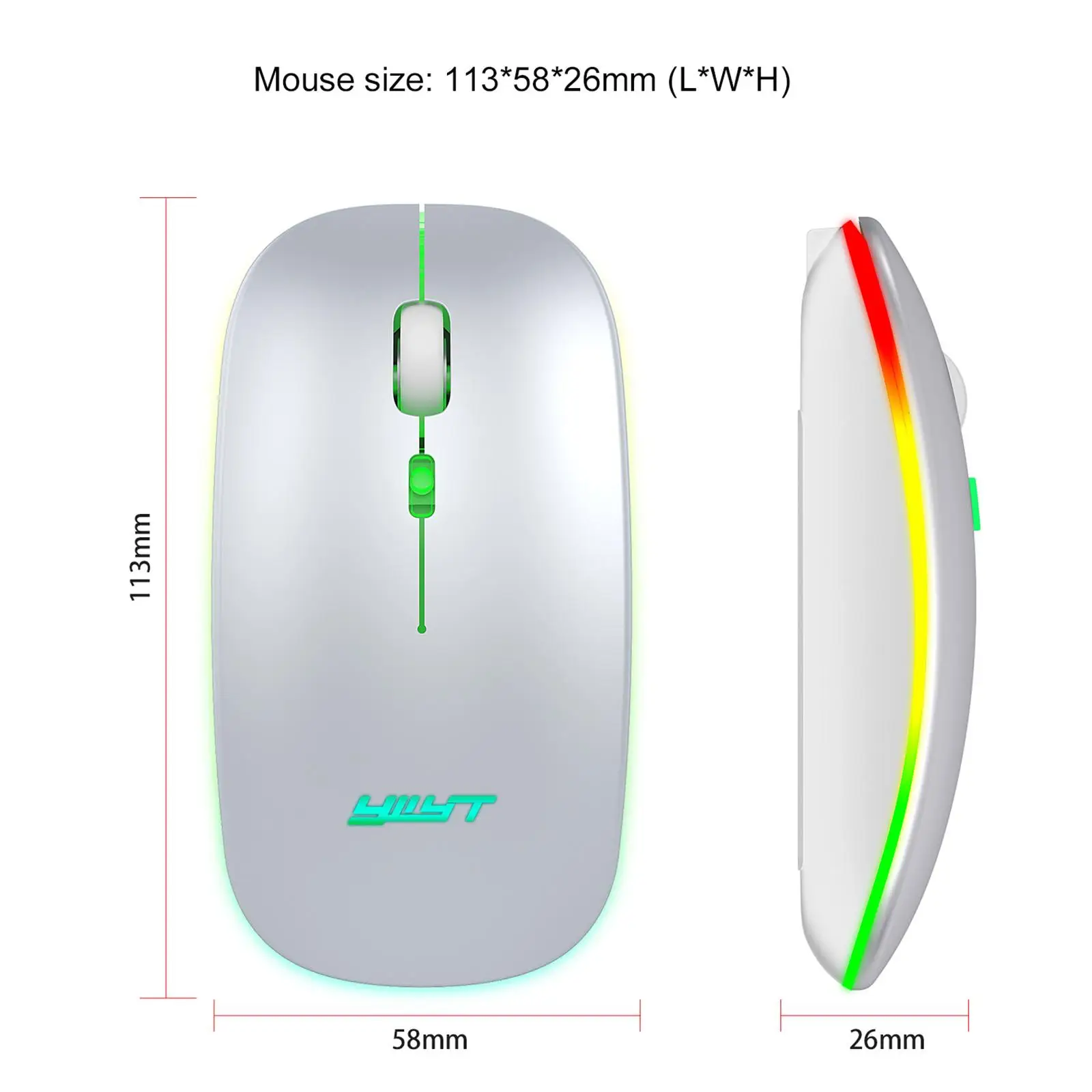 RGB LED Mouse Rechargeable Office PC Laptop 4 Buttons Mouse