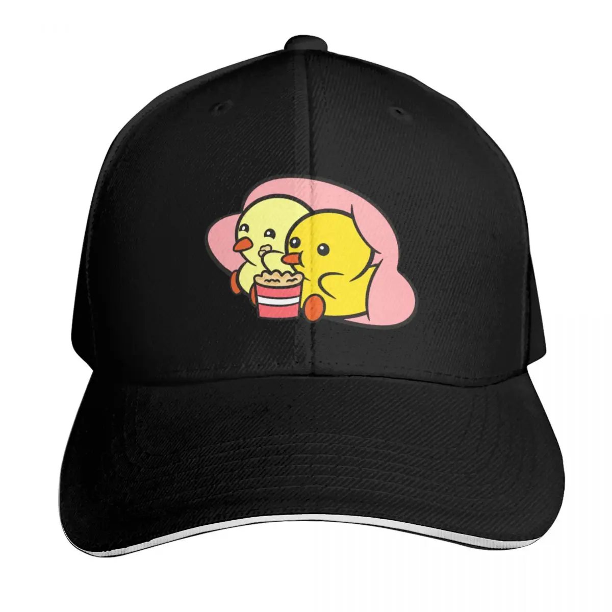 Duckie and Duck: Popcorn Baseball Cap Contrast Two Tone Brim Snapback Flat Bill Strapback Dad Hat