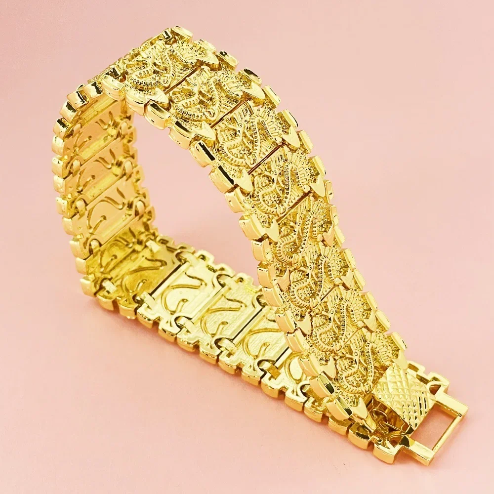 EternaGold  24K Gold AU999 2CM Dragon Bracelet Men - Premium 2CM gold, auspicious dragon, for business & important events