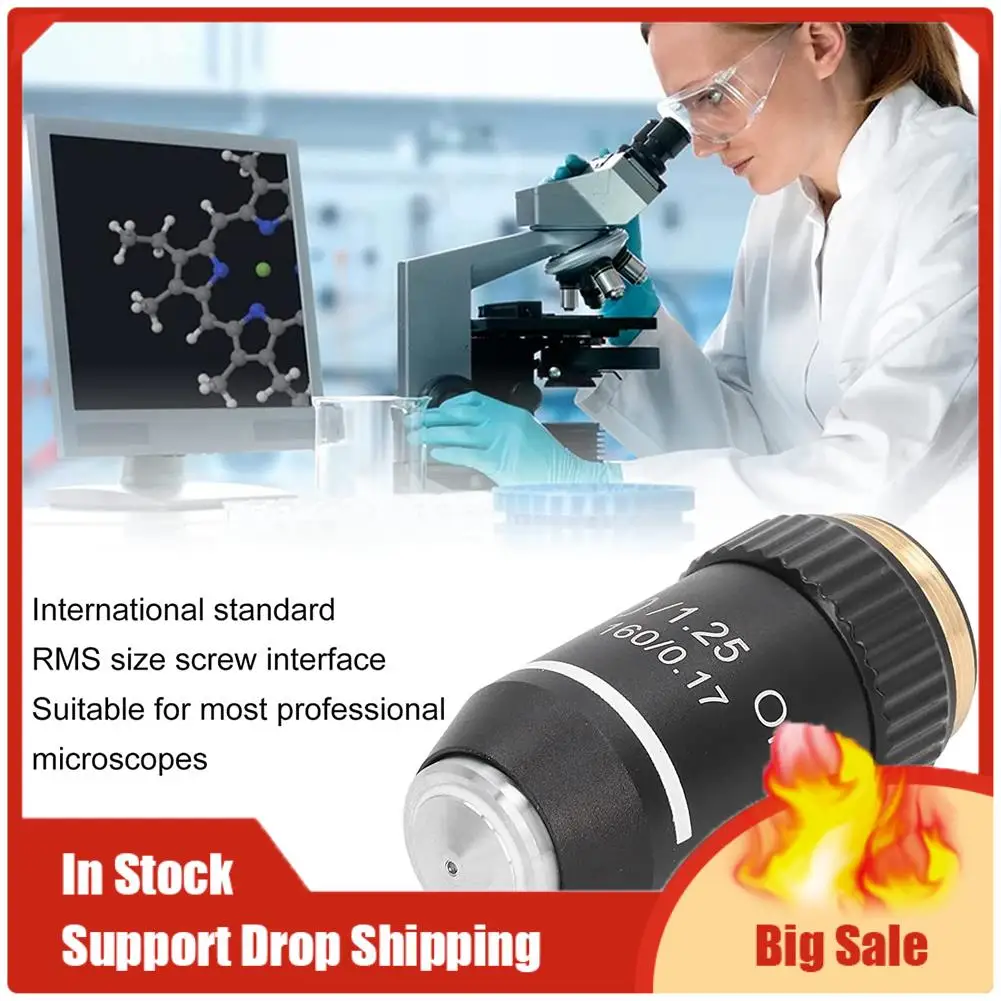 

A70U New Biological Microscope Lens 195 Achromatic Black Objective Lens 100X Oil High Power Objective Interface 20.2Mm Thread