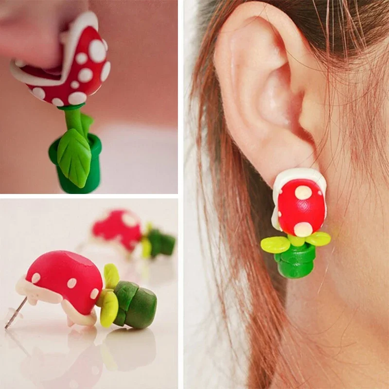 Super Mario Earring Anime Women Cosplay Ear Clip Earrings Cartoon Fashion Stud Earrings Handmade Trinket Decorate Jewelry Gift