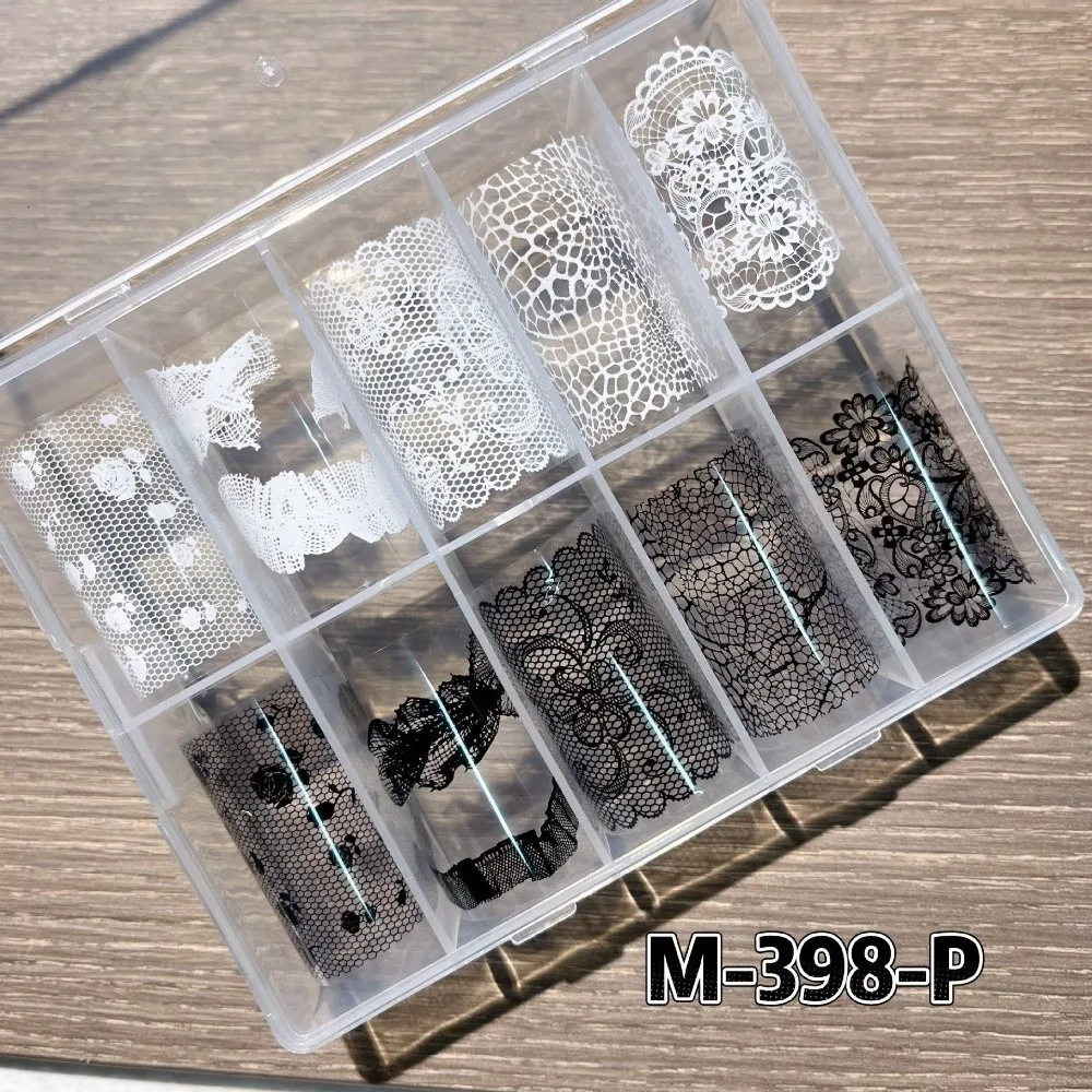 

Lace Design Nail Foils Stripe Pattern Black White Nail Art Stickers Leopard Print Sequin Effect Nail Decorations Manicure DIY